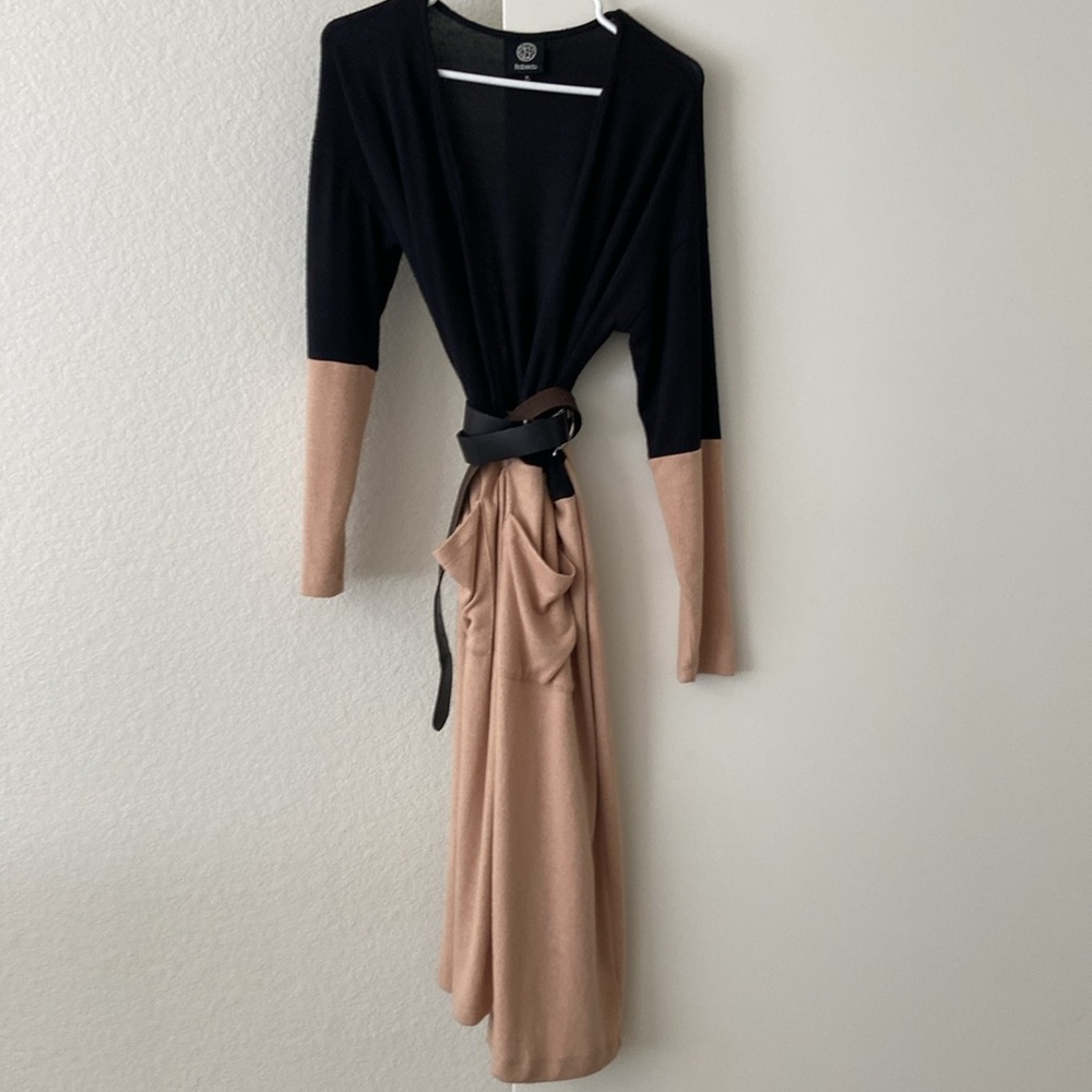 Black and tan mid leg sweater.  Perfect either way jeans and boots.